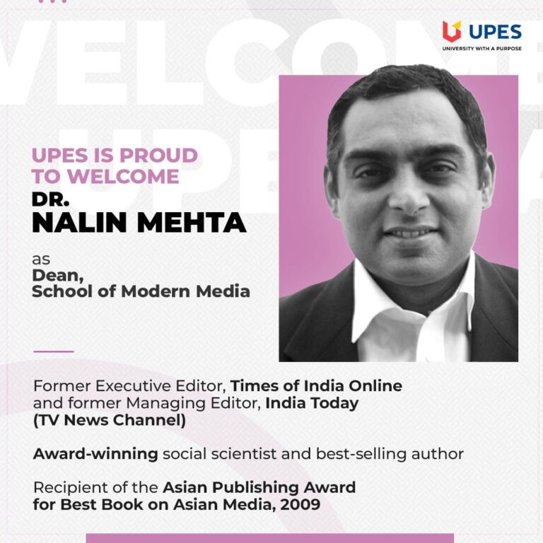 UPES is honoured to welcome Dr. Nalin Mehta as Dean